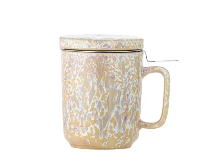 Bloomingville Creative Collection Yuma Becher m/Deckel und Teesieb, Natur, Steingut, D8xH11,5 cm, 250 ml
