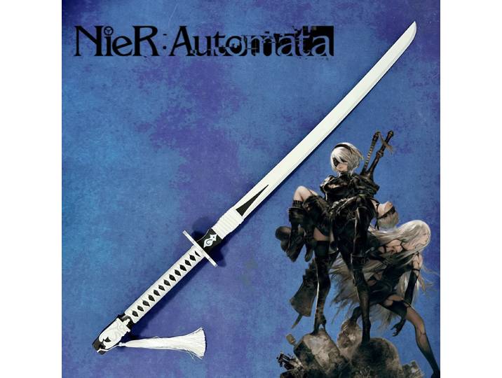 Katana YoRHa 2B de 47 pouces en bois, grande épée taille réelle, accessoire de cosplay Nier, couteau ninja, katana japonais, épée de samouraï, jouet, cadeau