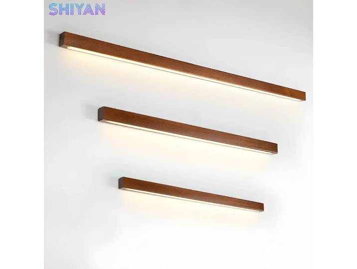 Lampe murale en bois à lattes de style Wabi-sabi japonais, design minimaliste en bande longue pour salon, chambre, couloir, décoration intérieure