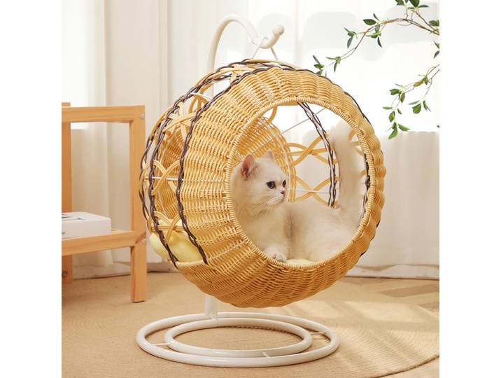 Nid à Bascule en Rotin pour Animaux de Compagnie, Berceau pour Chat, Super Grand mir, Parfaite, Lavable, pour Toutes Saisons
