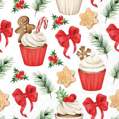 Ambiente 20 Servietten Papier 33x33cm 3-lagig - hochwertige Einweg Papierservietten mit Cupcakes & Weihnachtsgebäck Motiv Weihnachtsservietten Partyservietten