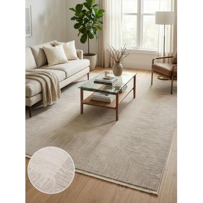 Teppich CALVIN KLEIN HOME "Passages, mit Fransen, Designerteppich", beige, B:300cm H:5mm L:400cm, Kunstfaser, Viskose, Teppiche, Teppich, Rahmen, meliert, Wohnzimmer, Schlafzimmer, Esszimmer