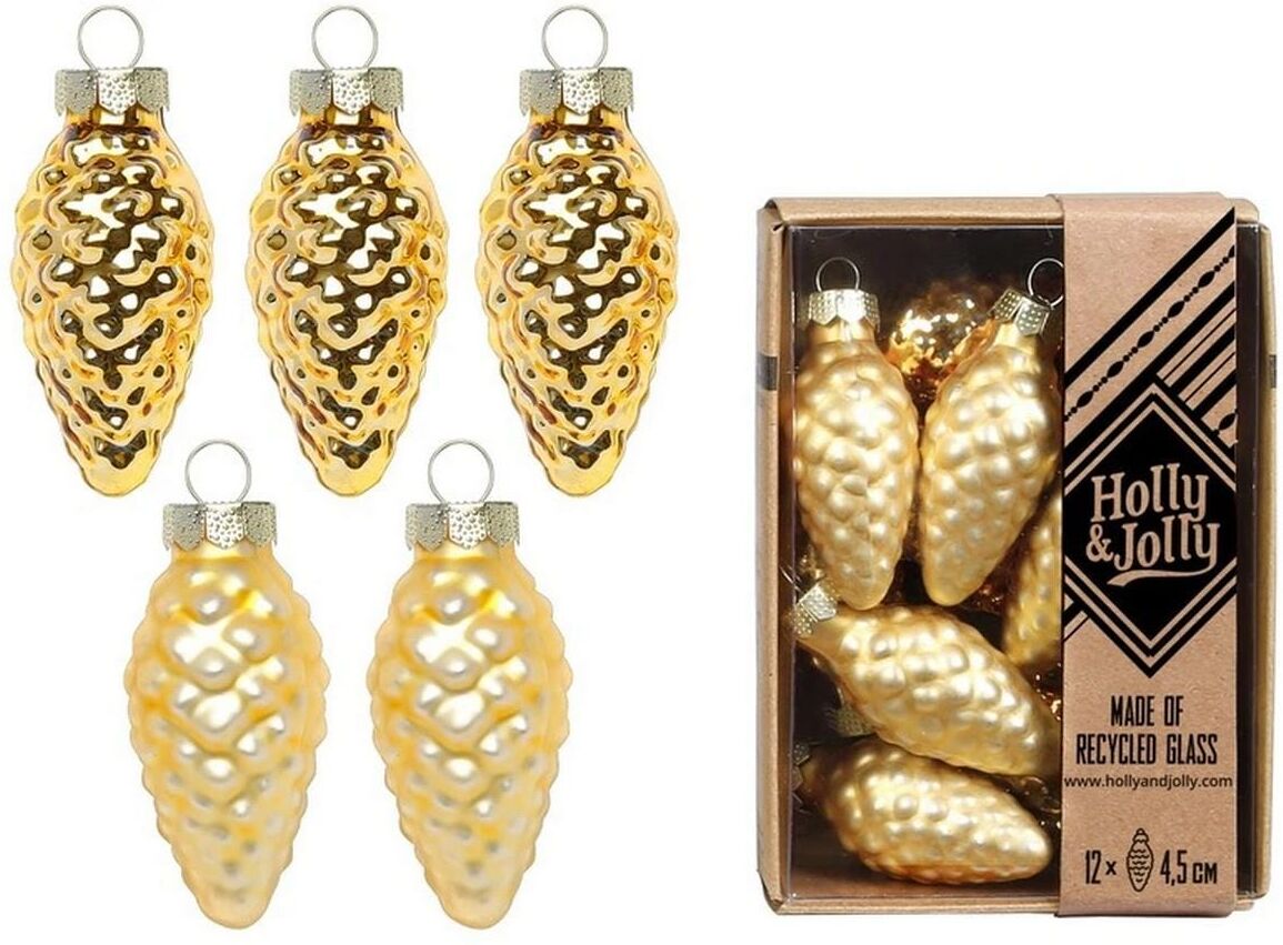 Christbaumschmuck "Holly & Jolly Tannenzapfen Elegant Lounge, 12 Stück", gold, H:4,5cm, Weihnachtsbaumschmuck, Christbaumschmuck gold Einheitsgröße