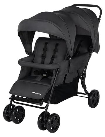 Teamy Zwillings-Kinderwagen, Kompatker Geschwister-Kinderwagen, nutzbar ab der Geburst bis ca. 4 Jahre, 0-22 kg, Mineral Graphite