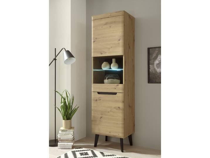Vitrine HOME AFFAIRE Torge, Hochschrank, Glasvitrine, Standvitrine, Vitrinenschrank , braun (eiche artisan dekor), B:53cm H:197cm T:40cm, Schränke, Vitrine, in drei verschiedenen Farben verfügbar, Glastür & -boden, 53 cm breit