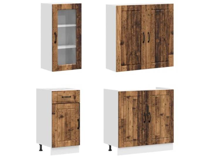 KTHLBRH Kücheneinheit LUCCA 8 Stück antikes Holz Engineered Verstellbare Füße, Unterschränke, Montage erforderlich, Gewicht 153,8 kg, Eckschrank 57 cm