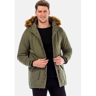 Winterjacke CIPO & BAXX "Jacke", Herren, Gr. M, grün (khaki), Stoff, 100% Polyester, unifarben, regular fit normal, V-Ausschnitt, Rippbündchen, Jacken Winterjacke, mit Kordelzug zur Taillierung, CM150