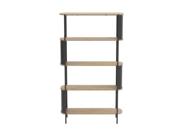 CALICOSY - Etagère haute 5 niveaux effet bois avec flancs en métal noir H174 cm - EKLO - Bois clair