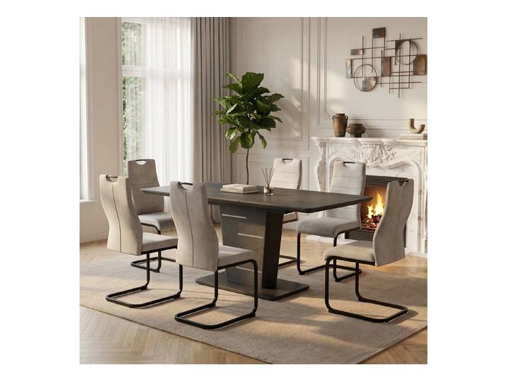 Jiexi Essgruppe Essgruppe Ausziehbar 120-160cm Säulentisch & Freischwinger Stühle