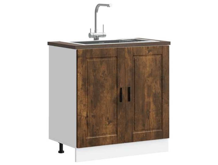 Mobilier de Cuisine-Meuble bas pour évier Porto - chêne fumé bois ingénierie NEUF BM136532024