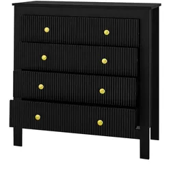 Sideboard 80x40x80 Schwarz mit 5 Schubladen Goldgriffe Struktur Oberfläche Stauraum Aufbewahrung Wohnzimmer Schlafzimmer Modern