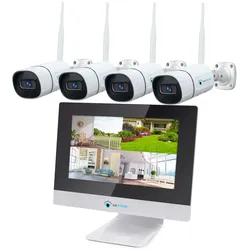 LUVISION Dual WLAN Funk Kamera Set Überwachungssystem mit Monitor Cloud 4 bis 8 IP Kameras & App 4 Kameras