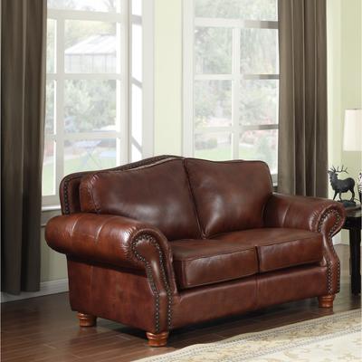 "Brandon Distressed Whiskey Italian Leather Loveseat - 40""H x 68""H x 39""D - 40""H x 72""H x 36""D"