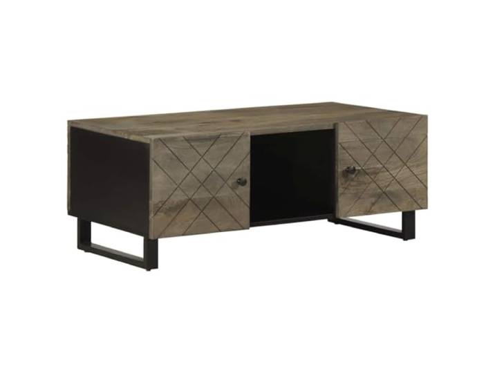 HEFZGDB Massivholz Couchtisch Schwarz 100x54x40 cm Mango Holz Kaffeetisch mit Stauraum, Robustes Möbelstück, Stabile Tischplatte, Einzigartige Maserung, Wohnzimmer Tisch, Organizer