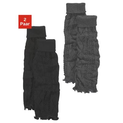 Stulpensocken LAVANA "gestrickte Beinstulpen, Beinwärmer für Ballett, Tanz und Sport", Damen, schwarz (1x anthrazit meliert, 1x schwarz), Elasthan, Polyacryl, Polyamid, uni und meliert, elastisch, Socken, mit Zopfstrickmuster