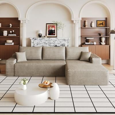 TOP_RATED L-Shaped Sectional Sofa with Reclining Backrest Modern Corduroy
