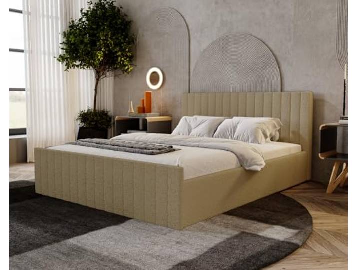 Emporius Polsterbett 160x200 cm Billo Slim - Doppelbett mit Bouclé-Stoff, Lattenrost, Bettkasten - Glamour, Elegant, Polsterbett (Beige - Anthology 4)
