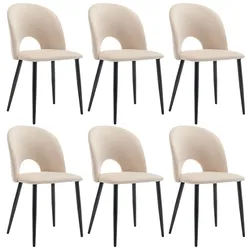 MODFU Esszimmerstuhl 6er Set Polsterstuhl Samt Beige 47x44x84 cm mit Rückenlehne Metallgestell verstellbaren Füßen und Diamantmuster hinten