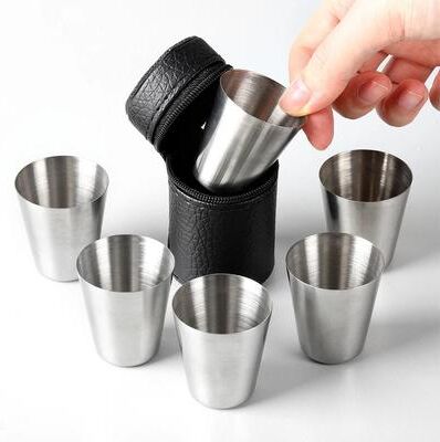 Uplift Treasures Portable Stainless Steel Mini Cup Set With Case For Travel four Cups 70ml