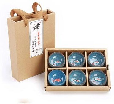 Uplift Treasures 3D Golden Fish China Tea Cup Set 6 Pcs h