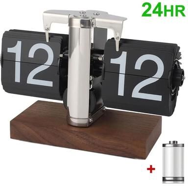 Uplift Picks Retro Automatic Flip Table Clock With Large Number Display wood Silver (24h)