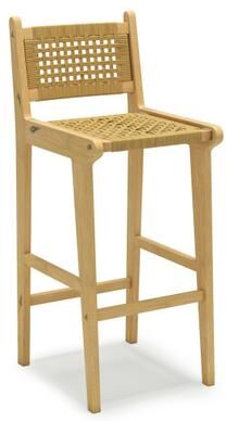 Costway Patio Teak Wood Bar Stool with Rattan Backrest and Seat