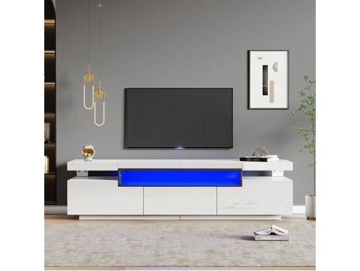 Elégant Meuble TV Haute Brillance avec éclairage LED 16 Couleurs Pour Téléviseurs 70 Pouces Meuble TV Blanc 3