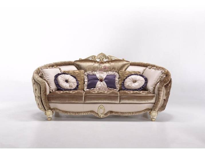 JVmoebel 3-Sitzer Klassisches Textilsofa in Braun mit goldenen Edelstahlfüßen, Made in Europa