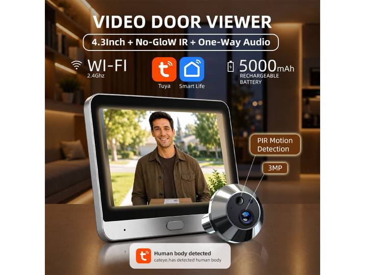 Tuya Smart 3MP 140 ° grand Angle de vue Mini judas numérique visionneuse WiFi IR PIR détection sonnette caméra de porte Alexa Google
