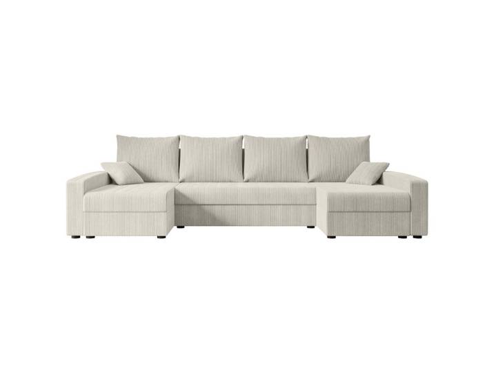 WOHNLANDSCHAFT mit Schlaffunktion und Bettkasten ALESIA-U 301x140x90 cm Creme Cord