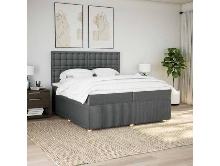 KTHLBRH Boxspringbett 200 x 200 cm Dunkelgrau mit Matratzen Verstellbares Kopfteil, waschbarer Matratzenbezug, Lattenrost inklusive, 2 Matratzen im Lieferumfang enthalten