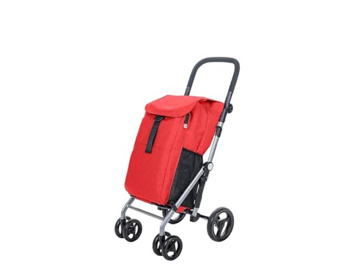 Carlett – Classic Duo Faltbarer Einkaufswagen mit Gratis-Haken Robuster Einkaufswagen 4 Räder Verstellbarer Lenker mit Bremse Rot