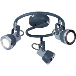 Schwenkbare Deckenleuchte LED Deckenstrahler 3 flammig Küchenstrahler Deckenlampe, 3 flammig steingrau Metall Spots beweglich, 3x GU10 Fassungen, DxH 25,5x16 cm