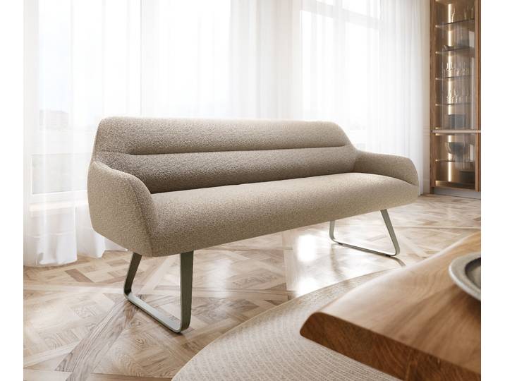 Esszimmerbank Taya-Flex 200 cm Bouclé Schlamm Kufengestell flach Effektfinish Titan Taschenfederkern, Bänke
