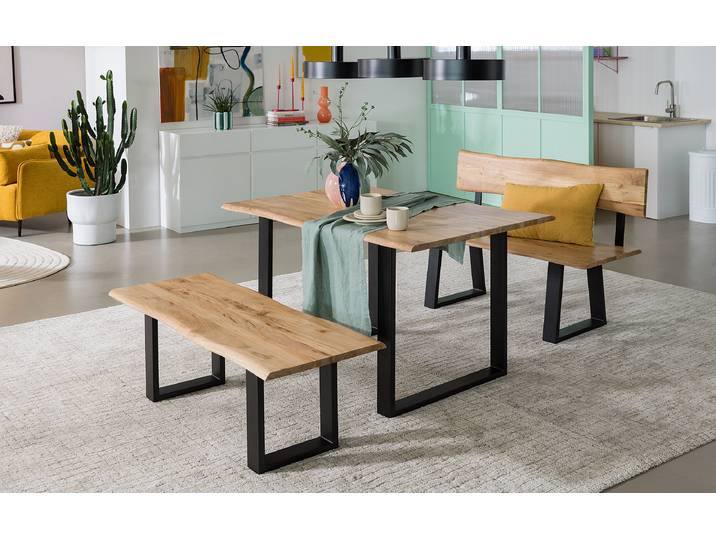 Table avec plateau massif AHAR 120cm Marron/Noir/Marron