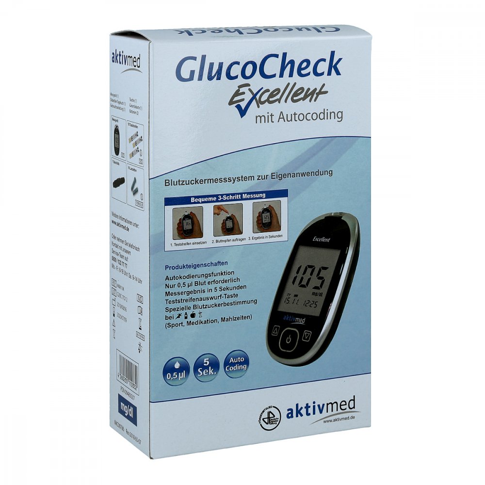 Aktivmed GmbH Gluco Check Excellent Blutzuckermess Set mg/dl 09483537