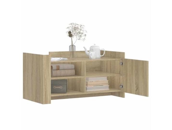 KTHLBRH Couchtisch Sonoma Eiche 100 x 50 x 50 cm Mehrschichtholz Mit Tür, viel Stauraum, zwei Montagemöglichkeiten, glatte Oberfläche
