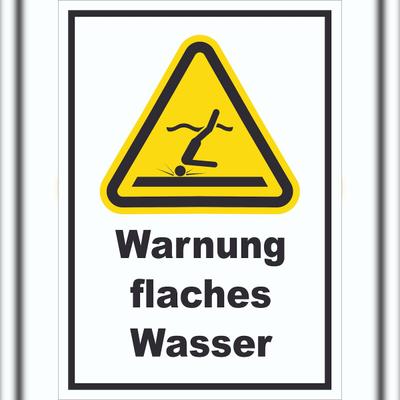 HB-Druck Schild Warnung flaches Wasser A4 Rückseite selbstklebend
