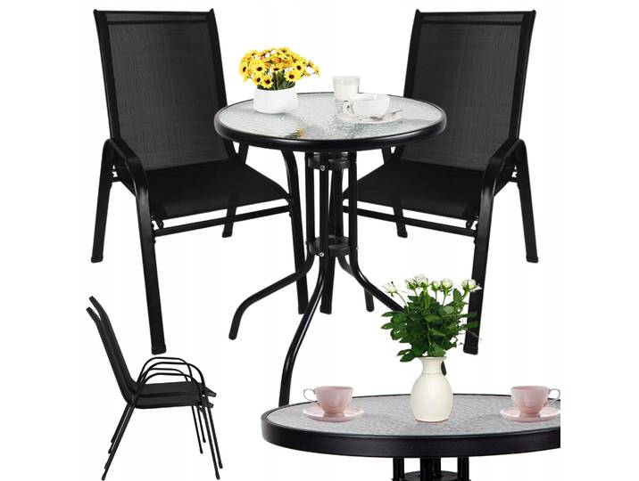 Ensemble De Mobilier Pour Petit Balcon\, Jardin\, Terrasse : 2 Chaises Et Une Table Basse En Verre