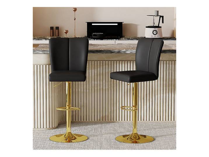 Fine Life Pro Barhocker 2 Barhocker verstellbar, Schwarz-Gold PU, wasserabweisend, 360°, Für Kücheninseln, verschiedene Farben erhältlich