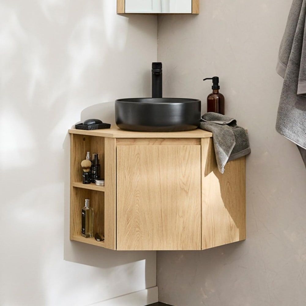 Mob In Ensemble meuble sous vasque d'angle + vasque noire Marron 52x45x37cm
