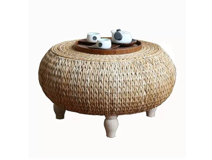 MNBVH Handgeflochtener Couchtisch Aus Rattan, Runder Couchtisch Für Wohnzimmer, Rustikaler Beistelltisch Aus Korbgeflecht, Tatami-Tisch Auf Dem Bauernhof, Teetisch Aus Seegras(Color:B)
