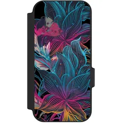 Nivocase Klapphülle für Google Pixel 11 Handyhülle aus Kunst Leder NIVOflip schwarz Blumen Neon bunt (Google Pixel 11), Smartphone Hülle, Mehrfarbig, Schwarz
