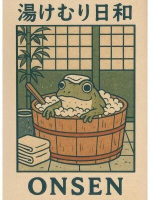 Inspire Essentials Funny Frog Japanese Wall Art Retro Bathroom Canvas Poster Quirky Animal Decor 2 15.75 X 19.69 Inches