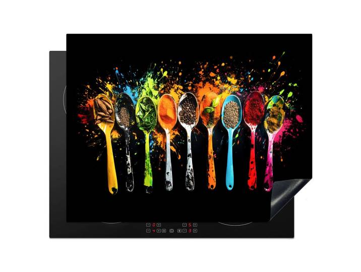 HERDABDECKPLATTE Löffel - Gewürze - Modern - Graffiti - Farbe - Farbenfroh Induktionsmatte 77x59 cm