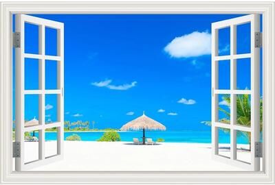 Uplift Essentials "3D Ocean View ""Window To Paradise"" Wall Sticker style 9 28x40inch (70x100cm)"