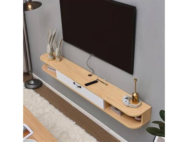 TV-Einheit TV-Medienkonsolenständer, wandmontiertes Entertainment-Center mit Kabelmanagement(Natural)