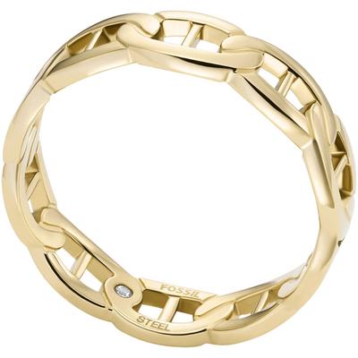 Fingerring FOSSIL "Schmuck Geschenk Edelstahl Ring Heritage D-Link" Gr. 16,5, gold (gelbgoldfarben), Fingerringe, Damen, 16.5, Edelstahl, 5,5mm, Fingerring