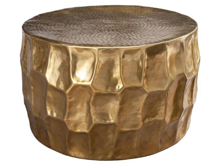 Table basse TRIANE dorée 70 cm – Aluminium martelé design relief géométrique