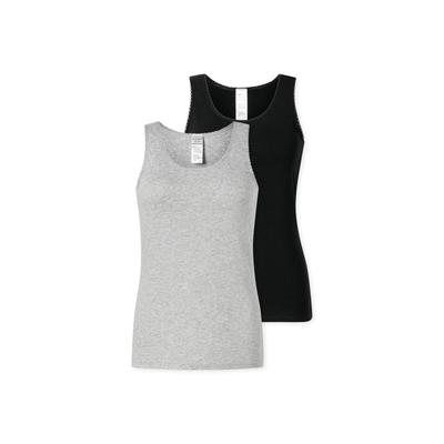 Unterhemd SCHIESSER "Unterhemd 2er Pack", Damen, Gr. L, N-Gr, bunt (schwarz, grau), Obermaterial: 95% Baumwolle CO. 5% Elasthan EL., Unterhemden Unterhemd